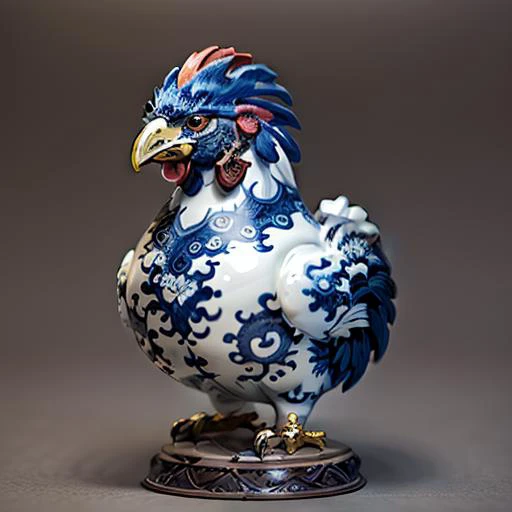 <lora:bwporcelaincd-000006:0.9>, bwporcelaincd, rooster