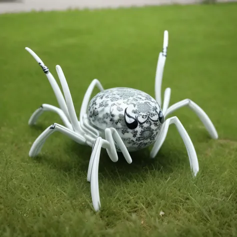 a (bwporcelaincd, porcelain, shiny:1.2) (spider:1.2), (solo:1.2), standing in lawn, <lora:bwporcelaincd-000016:0.9>, no humans, high quality, masterpiece, realistic, photorealistic, long-focus, (outdoors, lawn)