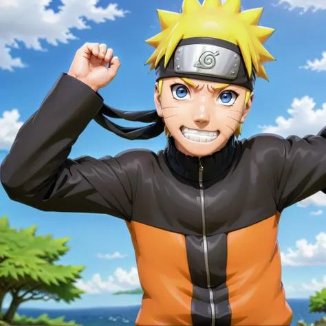 naruto, <lora:narutov2:0.8>, solo, smiling