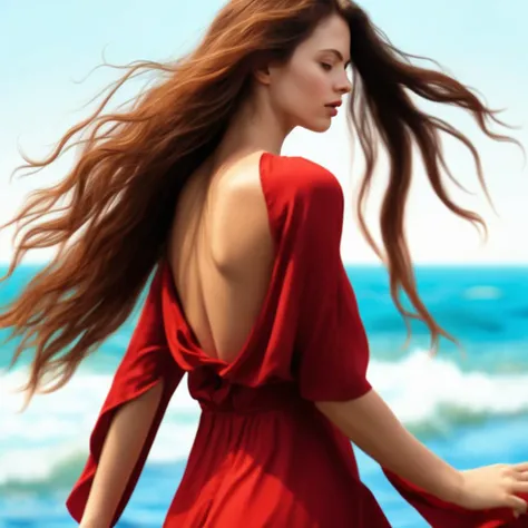 <lora:long_hair_lora:5> a woman near the sea, wind, photorealistic, full body, red dress