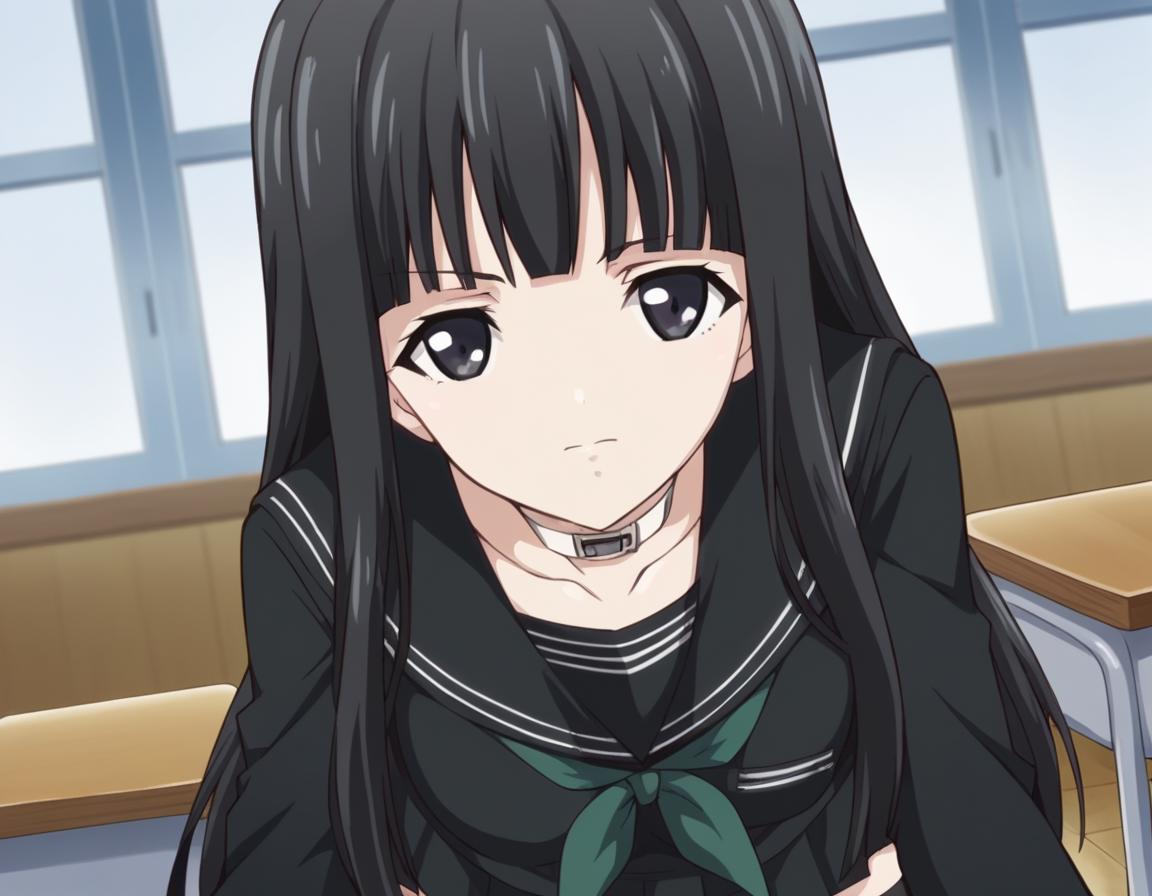 Anime image of a girl with long black hair and a green bow - SeaArt AI