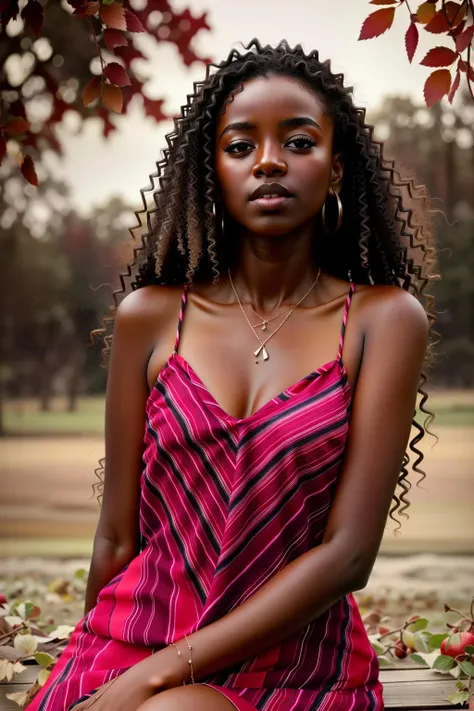 <lora:lovedress_v3:1>
masterpiece, highly detailed 8k raw photo, best cinematic quality, surround volumetric lighting and shadows
a beautiful chocolate girl in Strawberry lovedress with pink eyes, Medium shot
autumn background