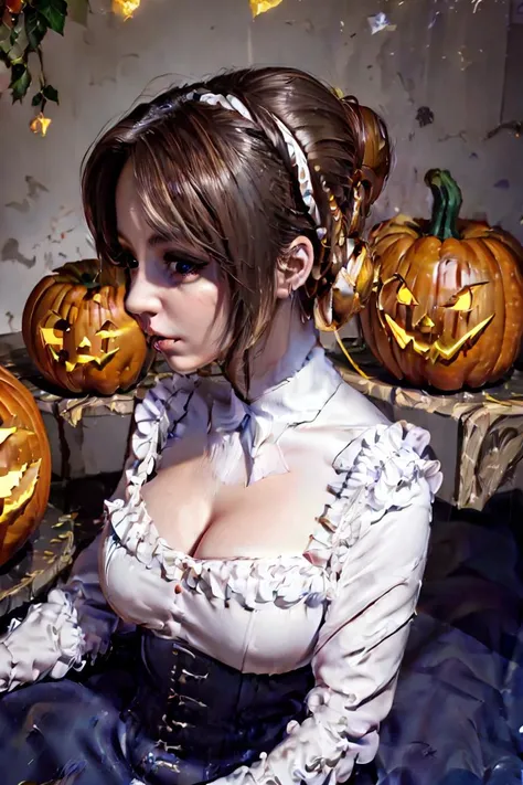 (masterpiece, best quality), 1girl, Pumpkin orange French Twist Updo, Sizes M to Z breasts, <lora:Emma Woods:1>