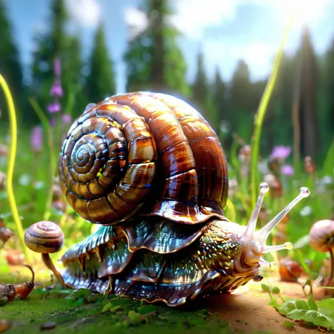 ((best quality)), ((masterpiece)), ((realistic,digital art)), (hyper detailed),teslapunkai Meadows Snail, octane rendering, raytracing, volumetric lighting, Backlit,Rim Lighting, 8K, HDR, <lora:TeslaPunkAIXLv2:1>