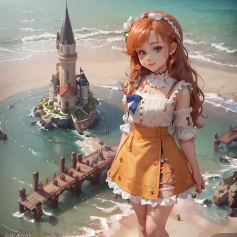 (best quality, masterpiece, 4k, ultra detailed, sharp focus, 8k, high definition:1.2),(1girl:1.4),solo,full body,mini\(ttp\),miniature,landscape,isometric, <lora:miniature_V1:1.0> , details, ginger hair, wavy hair, looking at viewer, strap slip, skirt, french braid, happy, from side,
