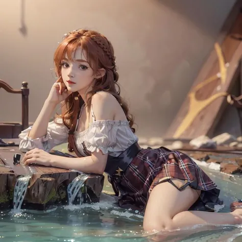 (best quality, masterpiece, 4k, ultra detailed, sharp focus, 8k, high definition:1.2),(1girl:1.4),solo,full body,mini\(ttp\),miniature,landscape,isometric, <lora:miniature_V1:0.9> , details,  ginger hair, wavy hair, looking at viewer, strap slip, skirt,  french braid,  happy, from side