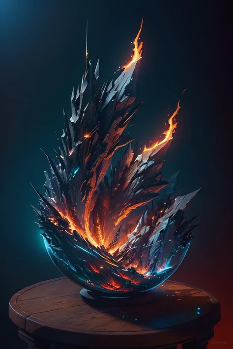 glowing, Dynamic composition, (digital painting:1.1), cliff, fence, upper body, (best quality), award-winning contemporary interior design, cinematic lighting, flame, (sharp:1.3), good anatomy, glass bowl <lora:miniature_V1:0.8>, (detailed light)