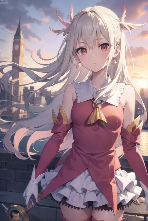 illyasvielvoneinzbern, <lyco:illyasvielvoneinzbern-lyco-nochekaiser:1>,
illyasviel von einzbern, blonde hair, hair between eyes, long hair, (red eyes:1.5),
BREAK boots, detached sleeves, earrings, feather hair ornament, feathers, gloves, hair ornament, jewelry, layered skirt, long sleeves, magical girl, miniskirt, pink footwear, pink shirt, pink sleeves, pleated skirt, shirt, skirt, sleeveless, sleeveless shirt, staff, thigh boots, thighhighs, wand, white feathers, white gloves, white skirt, zettai ryouiki,
BREAK outdoors, city, sky, cloud, sun,
BREAK looking at viewer, (cowboy shot:1.5),
BREAK <lyco:GoodHands-beta2:1>, (masterpiece:1.2), best quality, high resolution, unity 8k wallpaper, (illustration:0.8), (beautiful detailed eyes:1.6), extremely detailed face, perfect lighting, extremely detailed CG, (perfect hands, perfect anatomy),