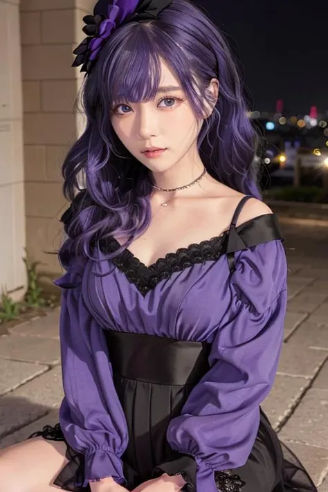 best quality,highly detailed,masterpiece,8K raw,ultra-detailed,solo,1girl,Delicate eyes,Purple hair, iom, 1girl, Lavender contact lenses,street,Lilac pupil, night,<lora:projectSekaiAsahina_mafuyuLatest:0.8>,  <lora:koreanDollLikeness_v15:0.22>, <lora:kagurazakaMayufuLora_v01:0.11>, <lora:saikaKawakita_saikaV20:0.5>