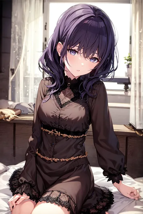 1girl, iom <lora:mafuyu-loha-000005:0.7>, forest, on bed,