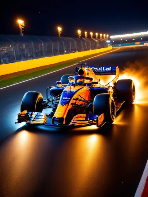 <lora:ral-sun-sdxl:1> A ral-sun F1 car on track at a night race, HDR, shot on Nikon D5 <lora:EnvyBetterHiresFixXL01:0:hr=1>