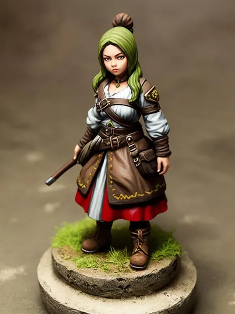 a painted miniature of a female dwarf thief on a base, in a lost ruin, pmini style, character design, studio lighting, (extremely detailed 8k wallpaper), Intricate, High Detail figurine, Sharp focus, dramatic, photorealistic art <lora:Painted_Miniature_i_v3.0:0.6>