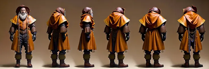 charturnerv2 character turnaround of beautiful_male_young_adult_arabian_sorcerer in flowing_yellow_cloak and red_leather_boots and red_leather_vest on a base