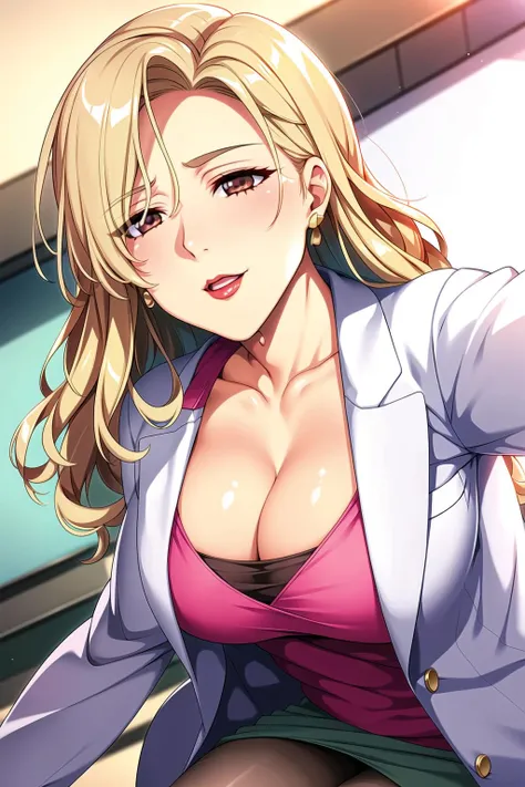 Simple White Background,
cleavage,White_jacket,suit,Pink shirt,
<lora:Mako_Saitou_Doukyuusei-KK77-V1:0.7>,doctor, jewelry,earrings,
blonde hair,Bangs,wavy hair,brown eyes,
<lora:Mariana_Luciano_NON_VIRGIN-KK77-V1:0.3>,<lora:more_details:0.1>,
1 girl, 20yo,Young female,Beautiful Finger,Beautiful long legs,Beautiful body,Beautiful Nose,Beautiful character design, perfect eyes, perfect face,expressive eyes,perfect balance,
looking at viewer,(Focus on her face),closed mouth, (innocent_big_eyes:1.0),Light_Smile,
official art,extremely detailed CG unity 8k wallpaper, perfect lighting,Colorful, Bright_Front_face_Lighting,shiny skin,
(masterpiece:1.0),(best_quality:1.0), ultra high res,4K,ultra-detailed,
photography, 8K, HDR, highres, absurdres:1.2, Kodak portra 400, film grain, blurry background, bokeh:1.2, lens flare, (vibrant_color:1.2),professional photograph,
(Beautiful,large_Breasts:1.4), (beautiful_face:1.5),(narrow_waist),