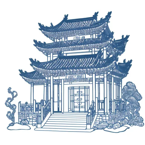 a papercutcd chinese building, cyan theme, (solo:1.2), <lora:papercutcd-000009:0.7>, no humans, high quality, masterpiece, realistic, photorealistic, (full body, white background:1.3)