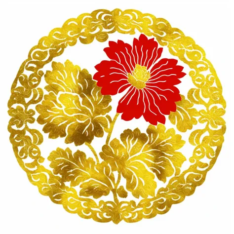 a papercutcd (flower:1.3), colorful theme, gold theme, red theme, (solo:1.2), <lora:papercutcd-000008:1.0>, no humans, high quality, masterpiece, realistic, photorealistic, (white background:1.3),