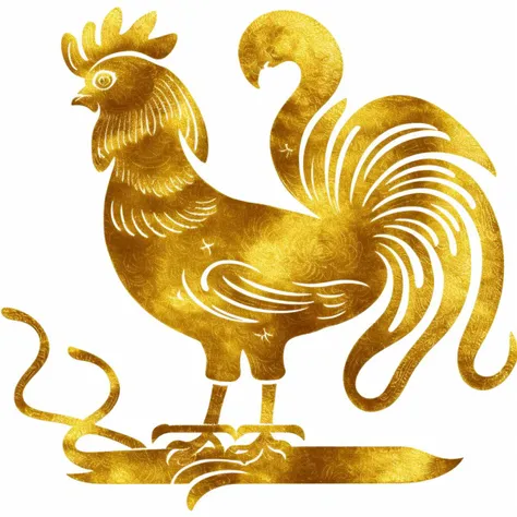 a papercutcd rooster, gold theme, (solo:1.2), <lora:papercutcd-000008:1.0>, no humans, high quality, masterpiece, realistic, photorealistic, (white background:1.3)