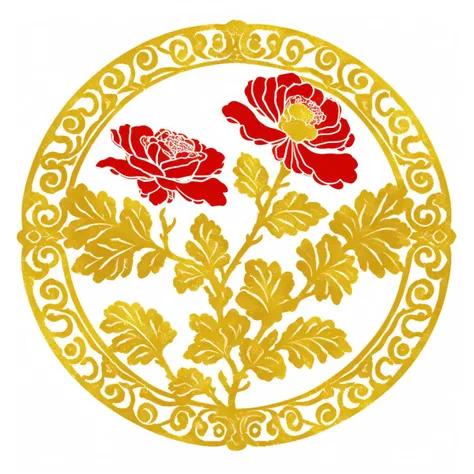 a papercutcd (flower:1.3), colorful theme, gold theme, red theme, (solo:1.2), <lora:papercutcd-000009:0.9>, no humans, high quality, masterpiece, realistic, photorealistic, (white background:1.3),