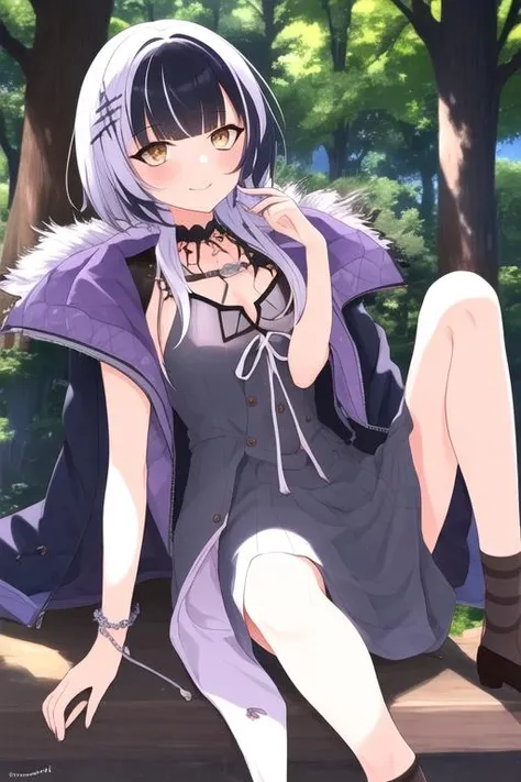 <lora:Shiori Novella:1> shiori novella, fur trimmed coat, forest