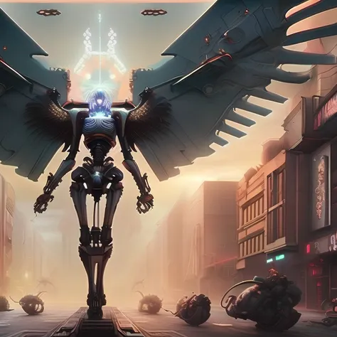 ((RAW, analog style)), (CyberAngels:1.7) (SkeletalCyborg:1) cinematic lighting, atmospheric lights, god rays, ultra detailed, haze, halation, bloom, dramatic atmosphere, centered, rule of thirds