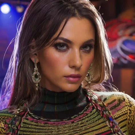 (masterpiece:1.2), (best quality,:1.2), 8k, HDR, ultra detailed, ((photorealistic)), professional light, cinematic lighting, fashion photography, ambient lighting, face lighting, Lolly, <lora:Lolly-10:1>, dynamic pose, earrings, choker, messy and long hair, dark makeup, ((portrait shot)), OverallDetail, fhanddetail, ffacedetail, <lora:detail_slider_v4:3>, looking at viewer, turtleneck pullover