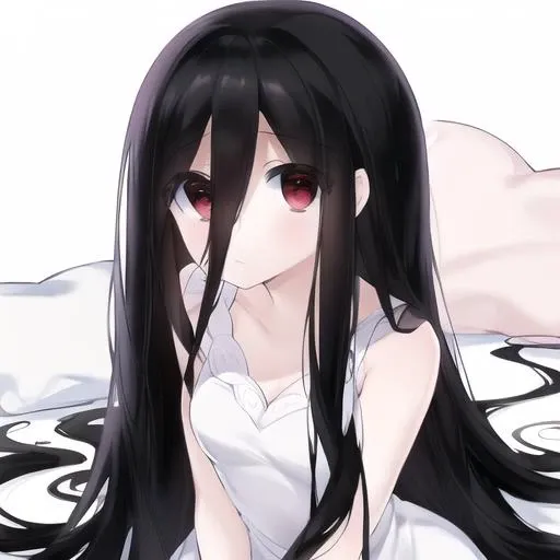((masterpiece)),(best quality), absurdres,sadako_yamamura,red eyes,white dress,<lora:Sadakobest:0.7>,   <lora:kawayukiStyle_10:1>,