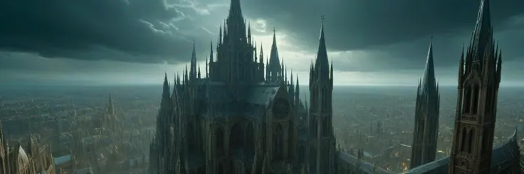 warhammer 40k, wh40k10m, gothic  shrine world, complex gothic architecture, gothic  cathedral, gothic temple, multiple layers of construction, layer after layer of architecture, spire towers, reaching the sky
(symbolism, iconism, statue, heraldry, Imperium of Man location, The Aquila, two-headed eagle), Brutalistic, Dystopian,  grim, dark, thunder storm,
(view from orbit, gigantic,panorma, large scale:2)
<lora:Wolvie_Concept_wh40k10m_v1.0:0.8>