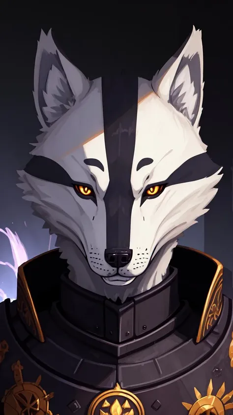 (masterpiece, best quality:1.15), no humans, looking at viewer, fangs, wolf, 1boy, (solo, wolf boy:1.1), furry, animal ears, animal feet, tail furry male, close-up, (portrait, upper body:1.02), jade eyes, serious, (magic, glowing:1.1), orb, layered, science fiction, robe, (mecha, armor, full armor, robot:1.2), (medieval:1.1), warrior, knight, outdoors