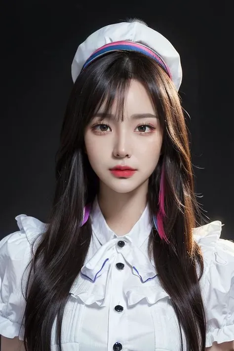 <lora:asianBrmBeautyrealmix_v40:1> <lora:koreanDollLikeness_v20:1>  <lora:xxmix9realistic_v40:1>,(top quality, 8k wallpaper), (masterpiece, best quality:1.2), (high_resolution:1.2), (ultra details:1.2), extreme quality, sharp focus, (bright colors), (vivid color:1.2), photorealistic, extremely detailed, (ultra detailed), intricate details,1gril, solo, top hat,frohawk