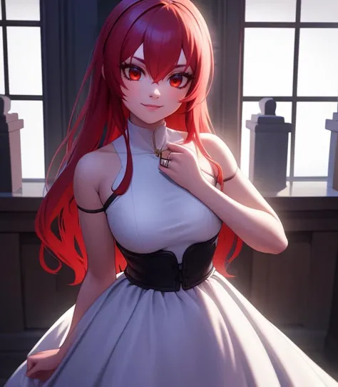 Cowboy shot, (Portrait:0.7), Eris Greyrat, Red eyes, Red hair, Wedding Dress, Black eyeliner, A little smile,
(Standing pose:0.7), (Blue light:1.2), Temple in the background, Rich interior
HDR, highly detailed face and eyes, Masterpiece, Best quality, intricate, highly detailed, 8k, Trending on artstation, (Anime style:0.4), 
<lora:Gabachek_Eris_Greyrat-01:0.7>