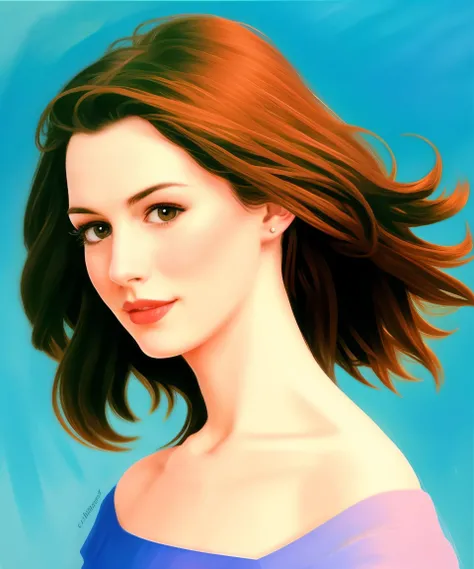 illustration, cartoon, soothing tones, calm colors, a woman, in dress, looking at viewer <lora:AnneH:1.0>