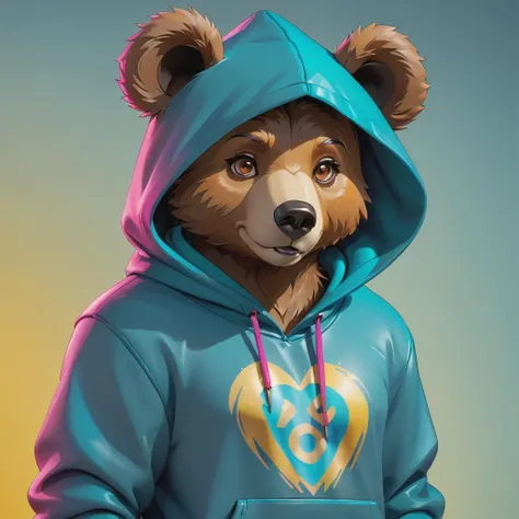 Anthro humanoid bear, hoodie , hip-hop, character concept design, painting, detailed, vivid, trending on artstation, 8k, detailed lighting, <lora:offset_0.2:1>