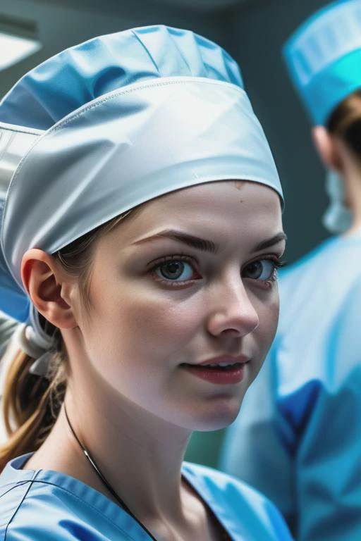 raw photo,  nurse in operating room, (((unique, Appealing, artistic perspective, perfect artistic composition))),, (masterpiece, best quality, highres, high resolution),( extremely detailed), (realistic, intricate details)
