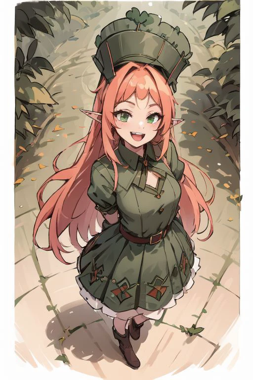 masterpiece,best quality,ultra-detailed,very detailed illustrations,extremely detailed,intricate details,highres,super complex details,extremely detailed 8k ,cowboy shot, caustics,
reflection,
ShamrockWorld, Celtic theme, clover, four-leaf clover, light particles, (1girl, horns, elf ears, green top hat, solo, looking at viewer, smile, shade_green four-leaf clover dress , radiant_green_eyes, standing, full body, succubus tail, long_ginger_orange_hair_color, , random expressions, random action), clover field, gradient, gradient background, , :d, fangs, green background,