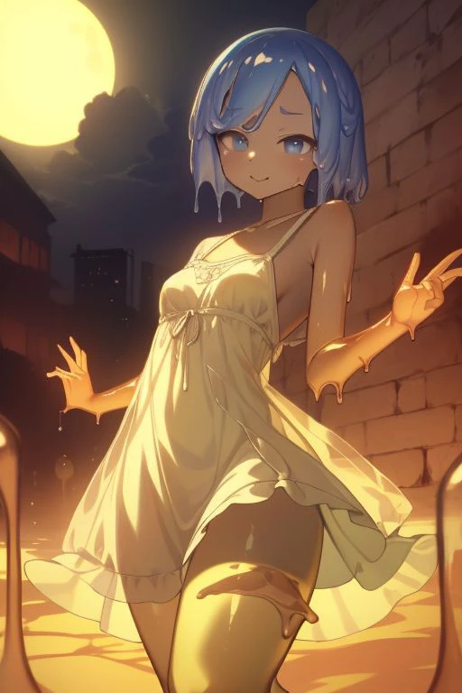 (masterpiece, best quality, absurdres, 4k, aesthetic, detailed, intricate), [translucent blue slime girl in a yellow sundress:20:30],[invisible girl, yellow sundress,::20]