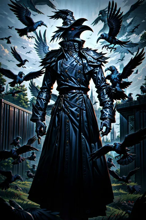 <lora:flat2:-1>, muscular, <lora:Concept - Crowmancer:0.6>, crowmancer, crow, bird, coat, <lora:yushuang:0.7>, Plaguecore, outfit