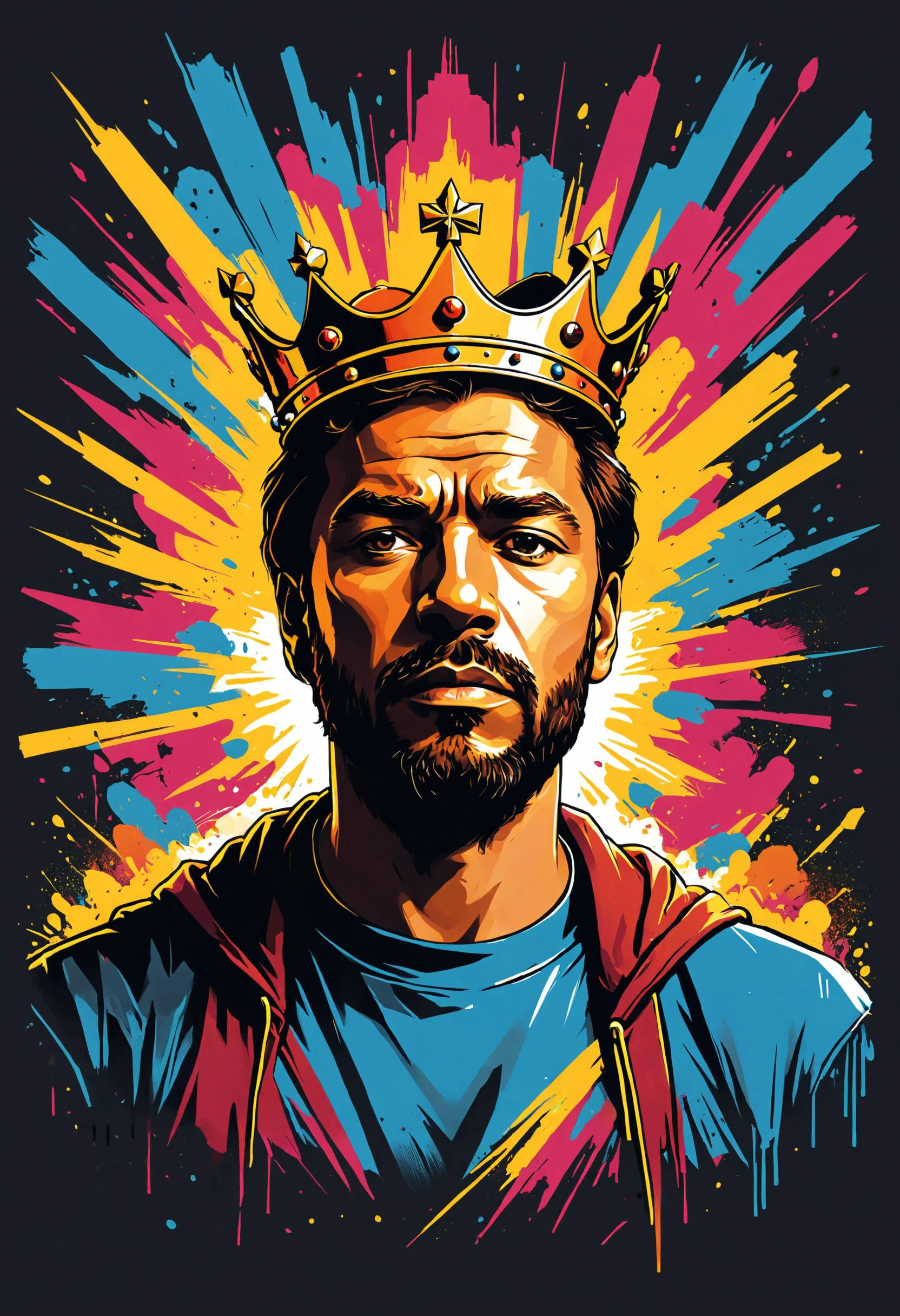 When the king is a garbage person, I might wanna lay down and die, Power down all my darkest urges, Keep my personal crown up high, <lora:xl_more_art-full_v1:0.4>, <lora:MJ52:0.4>, dense light rays, <lora:wildlife-sdxl:0.8> t-shirt_design, <lora:saturated_colors:0.8> saturated colors