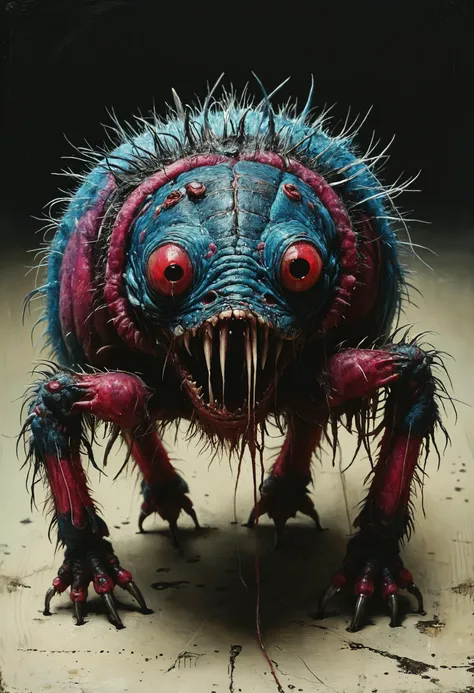 Crawling creature with twitching appendages, Fluorescent Lighting, <lora:Melting_world:0.8>, <lora:saturated_colors:0.8> saturated colors