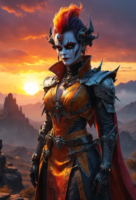 <lora:evil_villain:1> evil villain Tech smuggler with hidden cyber-implants, <lora:EnvyCreativeOutfitXL01:1>, Fiery sunset over misty valley in the background, <lora:xl_more_art-full_v1:0.4>, <lora:MJ52:0.4>, Global illumination, <lora:gorgoeus_splash_of_vibrant_paint:0.7> Gorgeous splash of vibrant paint, <lora:saturated_colors:0.8> saturated colors, sharp focus, highly detailed