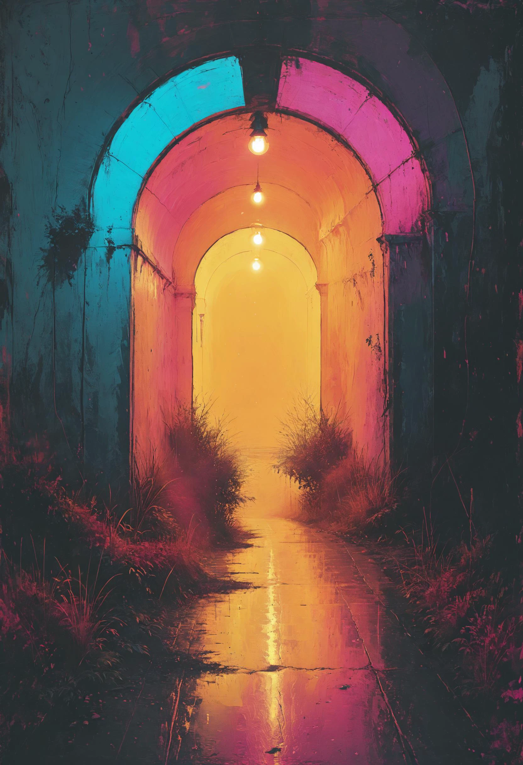 When you can only see the tunnel at the end of the light, Lights out, party over, it's the end of your life, <lora:MJ52:0.4>, neon pastel, <lora:Misty_Vintage:0.8>, <lora:saturated_colors:0.8> saturated colors
