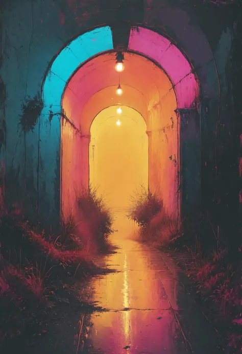 When you can only see the tunnel at the end of the light, Lights out, party over, it's the end of your life, <lora:MJ52:0.4>, neon pastel, <lora:Misty_Vintage:0.8>, <lora:saturated_colors:0.8> saturated colors