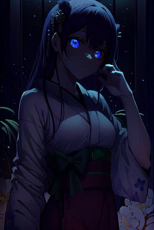 kayosudou, <lyco:kayosudou-lyco-nochekaiser:1>,
kayo sudou, blue eyes, pink hair, long hair, <lora:darkness_v100:1>, (at night, darkness, no light:1.4), <lora:gloweyes_v100:1>, glowing eyes
BREAK flower, flowes, green sash, hair ornament, japanese clothes, kimono, obi, red kimono, sash,
BREAK cowboy shot, looking at viewer,
BREAK indoors,
BREAK <lyco:GoodHands-beta2:1>, (masterpiece:1.2), best quality, high resolution, unity 8k wallpaper, (illustration:0.8), (beautiful detailed eyes:1.6), extremely detailed face, perfect lighting, extremely detailed CG, (perfect hands, perfect anatomy),