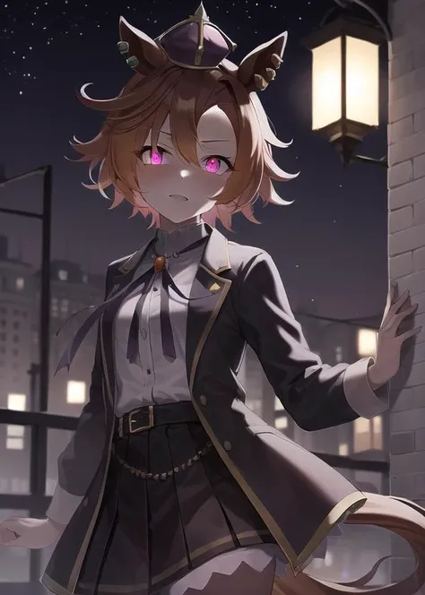 <lora:darkness_v100:0.8>,at night,darkness,(no light:0.95),(glowing eyes:1.2),
<lora:t.m._opera_o_loha-000010:0.7>,t.m. opera o \(umamusume\),Mini crown and ear piercing,