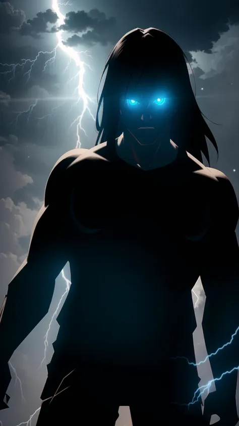 <lora:Dethklok_Metalocalypse-000013:0.8> dethklok, nathan, Nathan Explosion, (1boy:1.10), black hair, very long hair, (muscular male, plump:1.10), (broad shoulders:1.15), angry, BREAK, <lora:shaded_v10:0.5> <lora:HairOverOneEye_LOCO_s:0.5> hair over one eye, BREAK, <lora:darkness_v100:0.25> (at night, darkness, no light:1.5), BREAK, <lora:lightingSilhouette:0.25> (backlighting, silhouette, glowing eyes, glaring, lightning, shadow:1.33), BREAK,, masterpiece, best quality, extremely detailed, highly quality, 4k, sharp focus, professional, sharp focus, award winning, cinematic lighting, octane render, unreal engine, volumetrics dtx, Wallpaper,