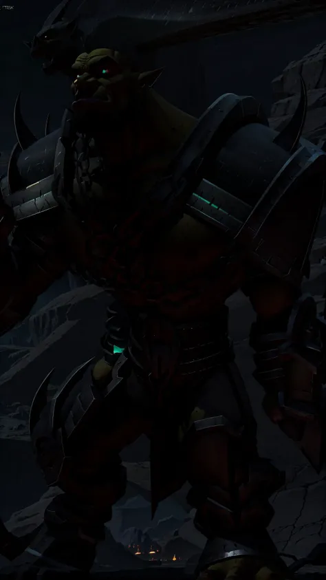 <lora:thorn-10:0.7> thorn, orc, colored skin, green skin, armor, spikes, chain, pointy ears, jewelry, muscular, cape, tusks, BERAK, <lora:darkness_v100:0.8> (at night, darkness, no light:1.5), (glowing eyes:1.25), masterpiece, best quality, extremely detailed, highly quality, 4k, sharp focus, professional, sharp focus, award winning, cinematic lighting, octane render, unreal engine, volumetrics dtx, Wallpaper,