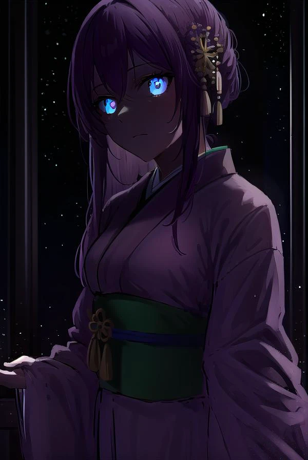 kayosudou, <lyco:kayosudou-lyco-nochekaiser:1>,
kayo sudou, blue eyes, pink hair, long hair, <lora:darkness_v100:1>, (at night, darkness, no light:1.4), <lora:gloweyes_v100:1>, glowing eyes
BREAK flower, flowes, green sash, hair ornament, japanese clothes, kimono, obi, red kimono, sash,
BREAK cowboy shot, looking at viewer,
BREAK indoors,
BREAK <lyco:GoodHands-beta2:1>, (masterpiece:1.2), best quality, high resolution, unity 8k wallpaper, (illustration:0.8), (beautiful detailed eyes:1.6), extremely detailed face, perfect lighting, extremely detailed CG, (perfect hands, perfect anatomy),