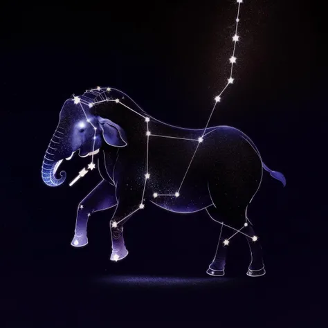 zodiac sign, constellation <lora:zodiac_signs-10:0.8> zodiac sign, elephant, outline, stary night, space art,