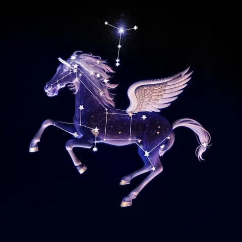 zodiac sign, constellation <lora:zodiac_signs-10:1> zodiac sign, animal, ((Pegasus)), stary night, space art,