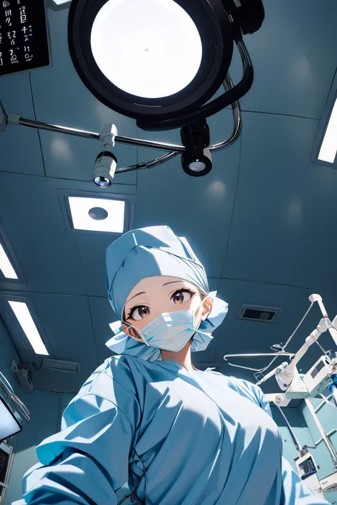 (RAW photo, best quality), 1girl, long sleeve surgical outfit, surgical mask,  surgical gloves, surgical cap,  operating room, overhead surgical light, 
<lora:concept_surgeon_xl_v1:1>,