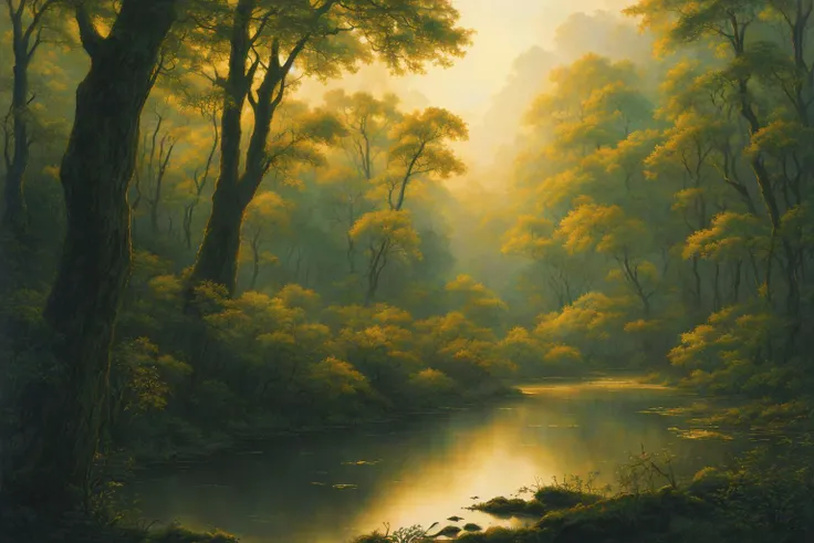 (masterpiece:1.2, best quality), (nostalgia and peacefulness:1.3), professional (landscape painting) of (a lowland deciduous forest:1.2), (drop-dead,luscious,pleasant), (in the dark, dark lighting), (ultra-detailed), (illustration), (delicate illustration), (hyper-detailed), (professional lighting)